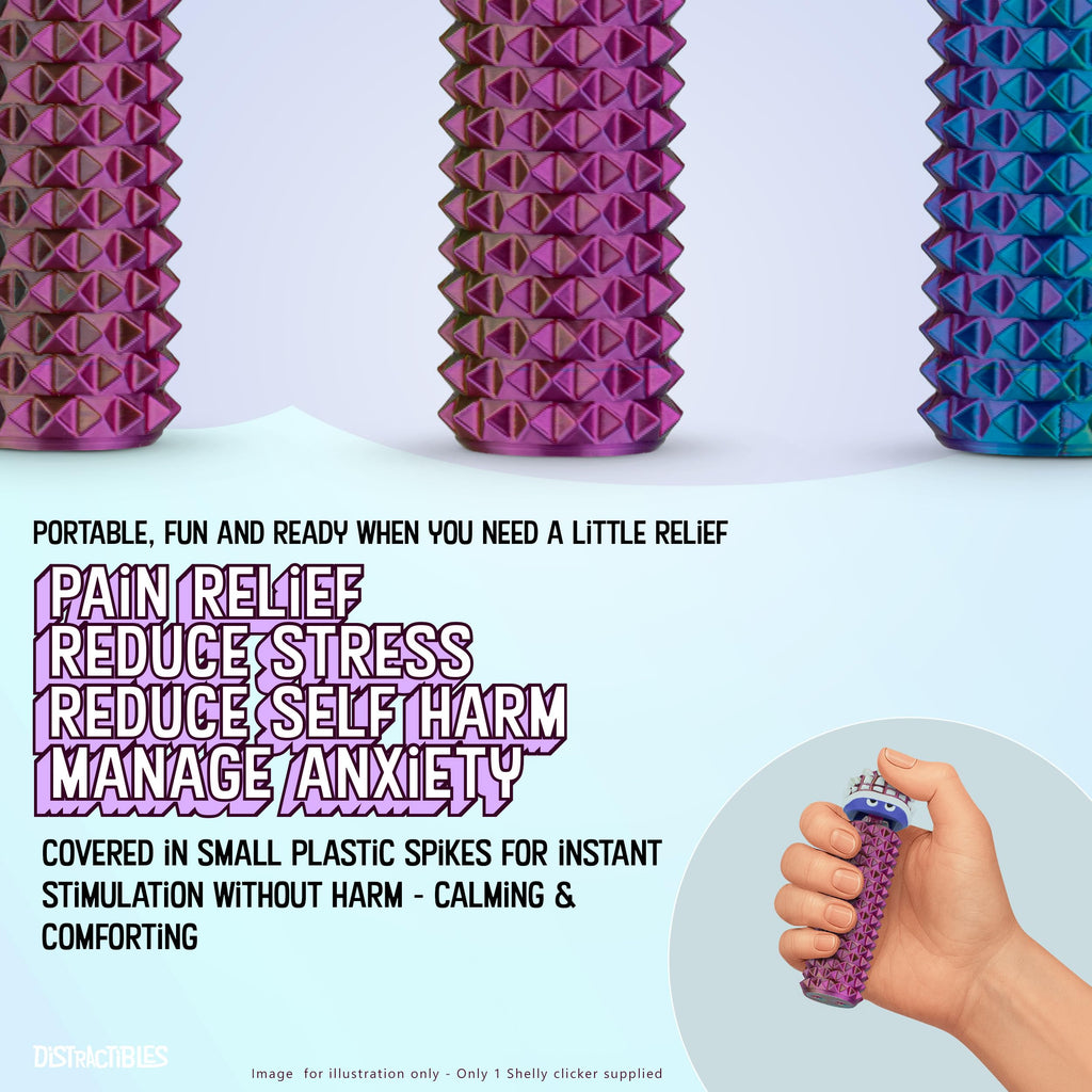 Distractibles Shelly Sensory Fidget Clicker - Neon Harmony - Textured Spiked Base & Turtle Clicker for Focus