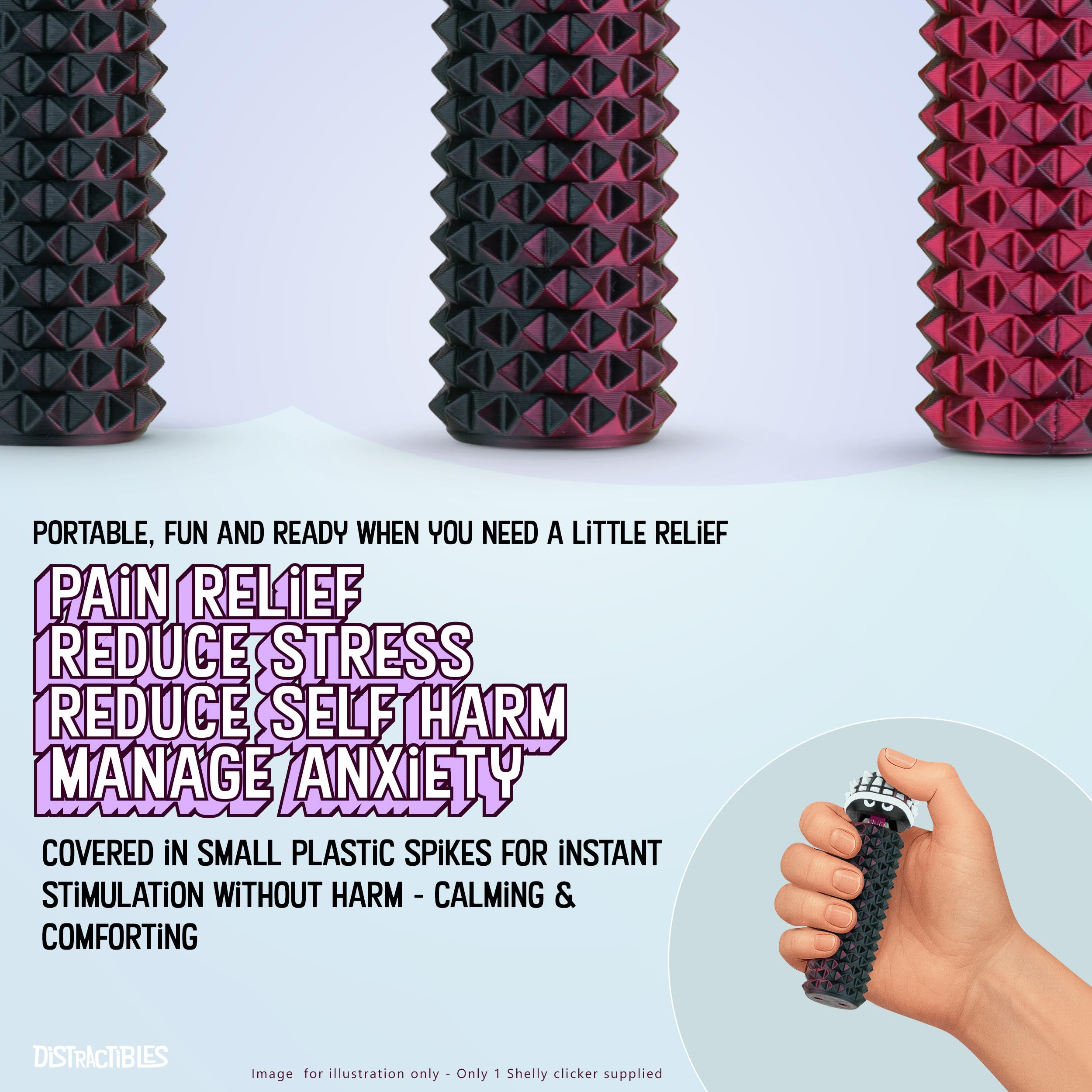 Distractibles Shelly Sensory Fidget Toy – Textured Pain Stim Device in Neon Crimson for Focus and Stress Relief