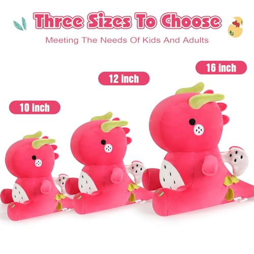 Ditucu 10-Inch Dragon Fruit Dinosaur Plush – Soft Red Stuffed Animal Toy for Kids and Dino Lovers
