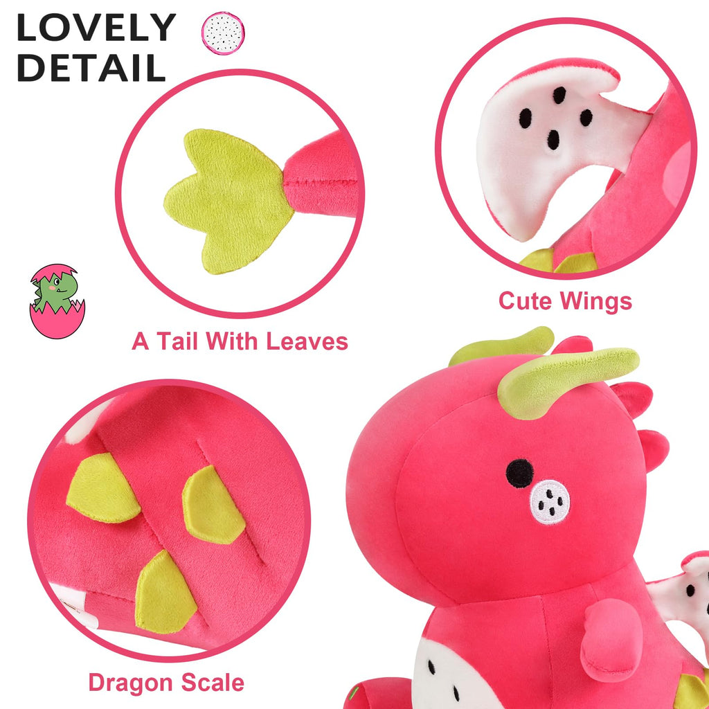 Ditucu 10-Inch Dragon Fruit Dinosaur Plush – Soft Red Stuffed Animal Toy for Kids and Dino Lovers