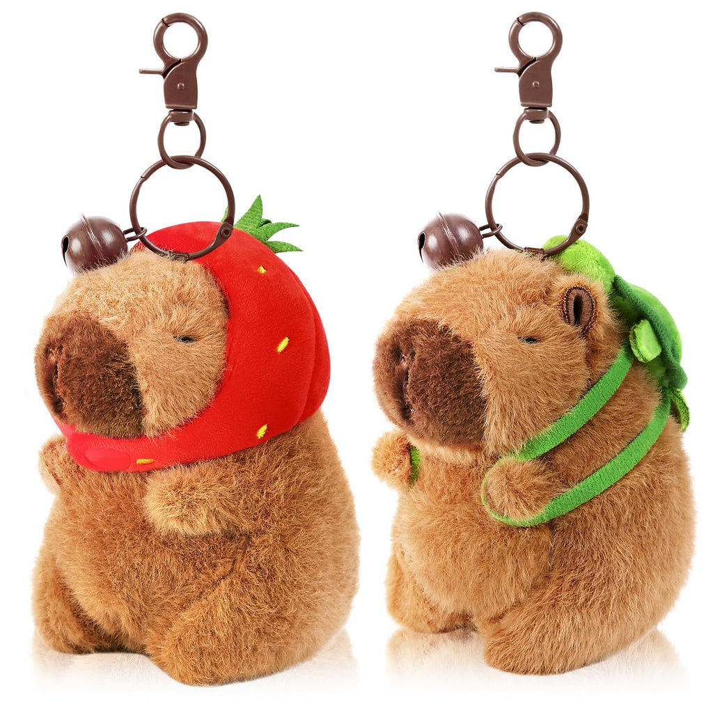 Ditucu 2-Pack Capybara Plush Keychain Set – Strawberry & Turtle Design, Soft Stuffed Animal Pendant for Backpacks and Keys