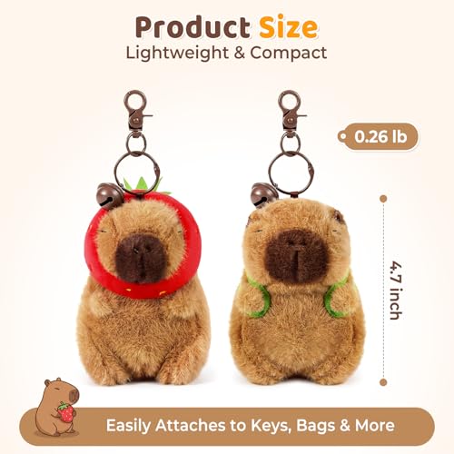 Ditucu 2-Pack Capybara Plush Keychain Set – Strawberry & Turtle Design, Soft Stuffed Animal Pendant for Backpacks and Keys