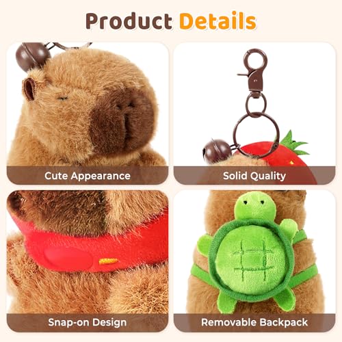Ditucu 2-Pack Capybara Plush Keychain Set – Strawberry & Turtle Design, Soft Stuffed Animal Pendant for Backpacks and Keys