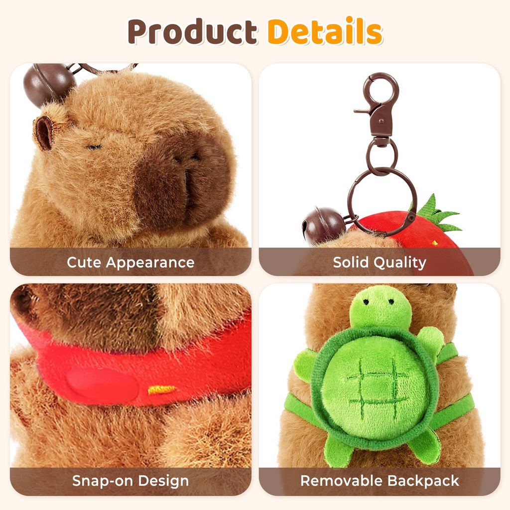 Ditucu 2-Pack Capybara Plush Keychain Set – Strawberry & Turtle Design, Soft Stuffed Animal Pendant for Backpacks and Keys