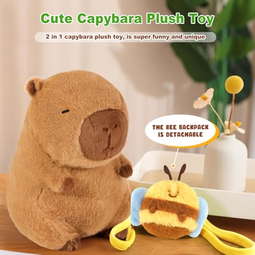 Ditucu 9-Inch Cute Capybara Plush with Bee Backpack – Soft Stuffed Animal Toy for Kids