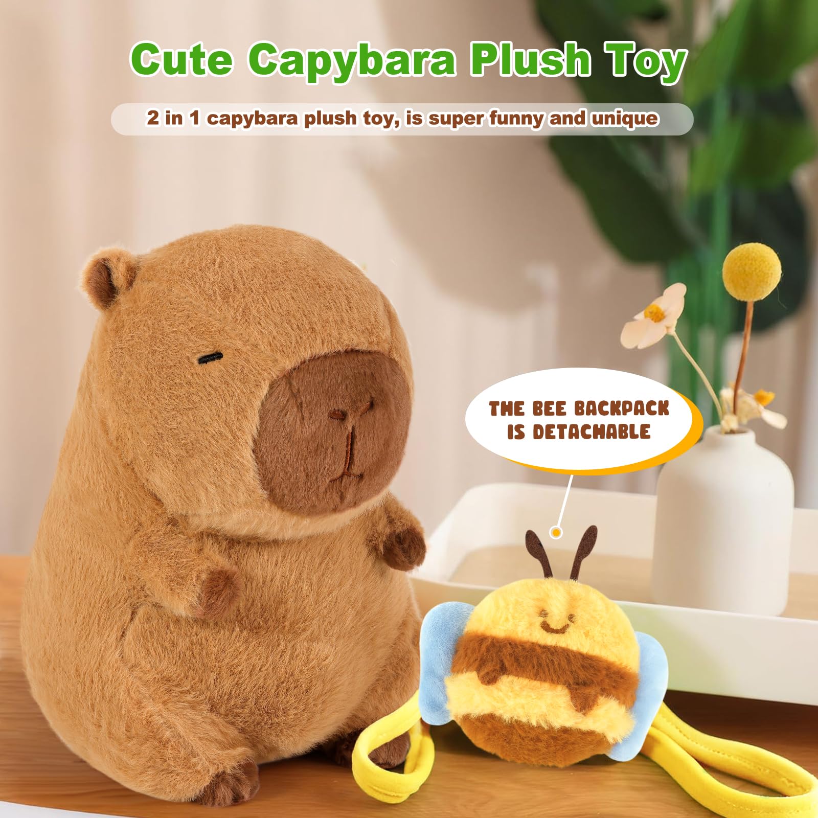 Ditucu 9-Inch Cute Capybara Plush with Bee Backpack – Soft Stuffed Animal Toy for Kids
