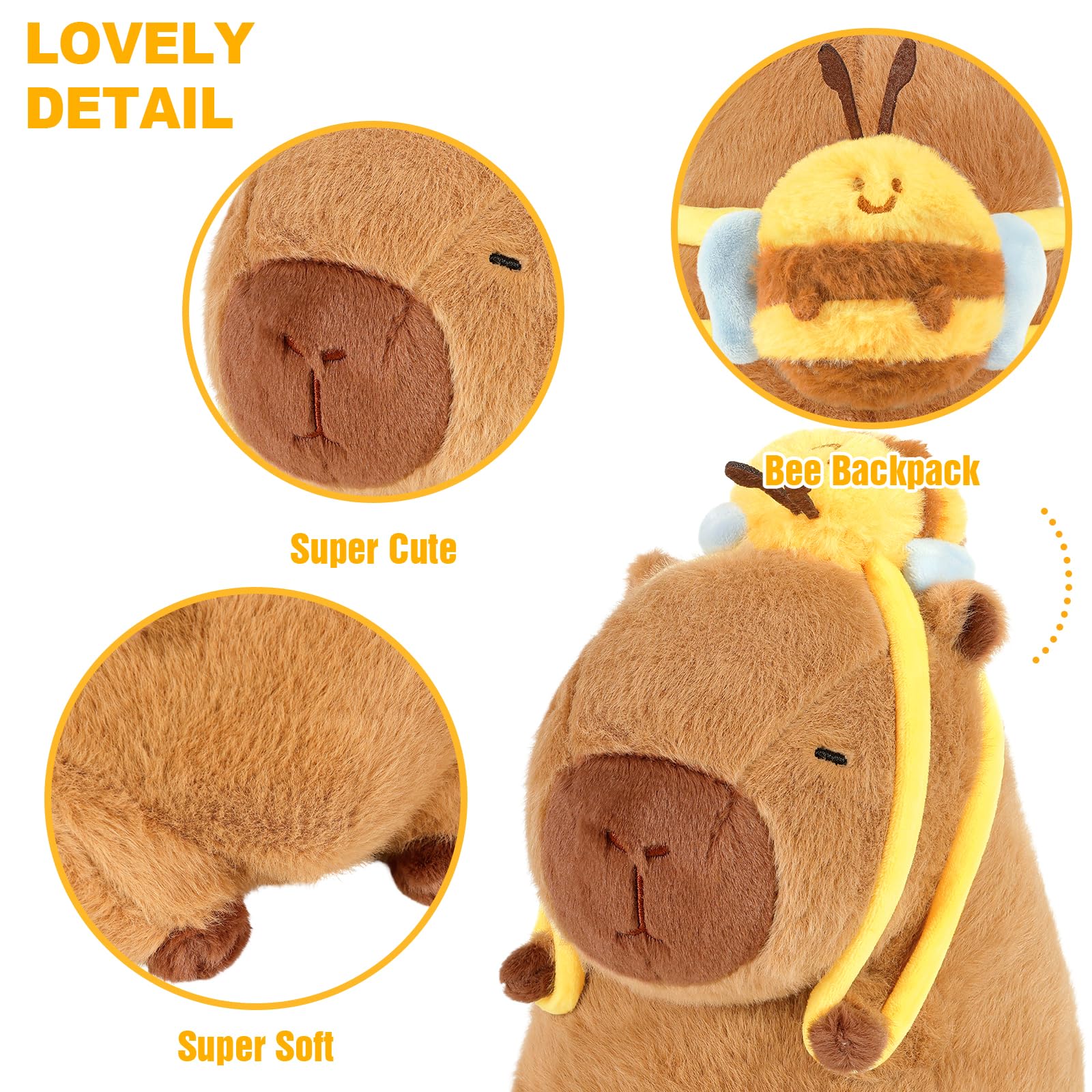 Ditucu 9-Inch Cute Capybara Plush with Bee Backpack – Soft Stuffed Animal Toy for Kids