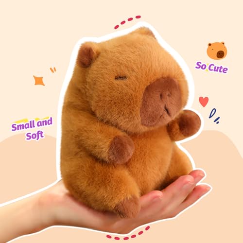 Ditucu Palm-Sized Capybara Stuffed Animal – 5-Inch Soft Plush Toy with Beads, Cute Brown Capibara Doll Gift for Kids