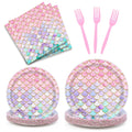 Dixutzi 96-Piece Mermaid Party Tableware Set – 24 Plates, Napkins, Forks for Ocean Theme Birthdays