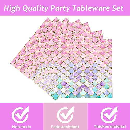 Dixutzi 96-Piece Mermaid Party Tableware Set – 24 Plates, Napkins, Forks for Ocean Theme Birthdays