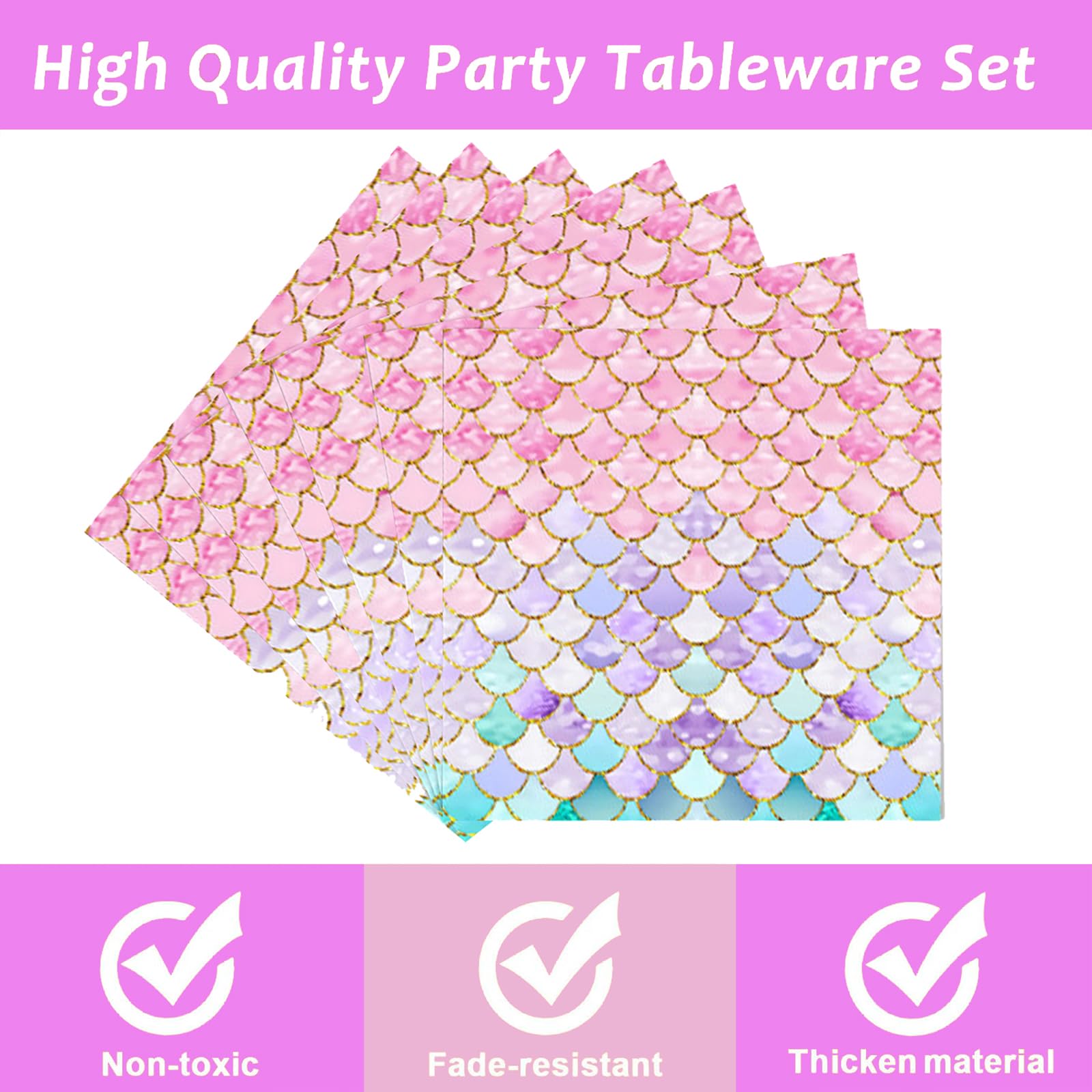 Dixutzi 96-Piece Mermaid Party Tableware Set – 24 Plates, Napkins, Forks for Ocean Theme Birthdays