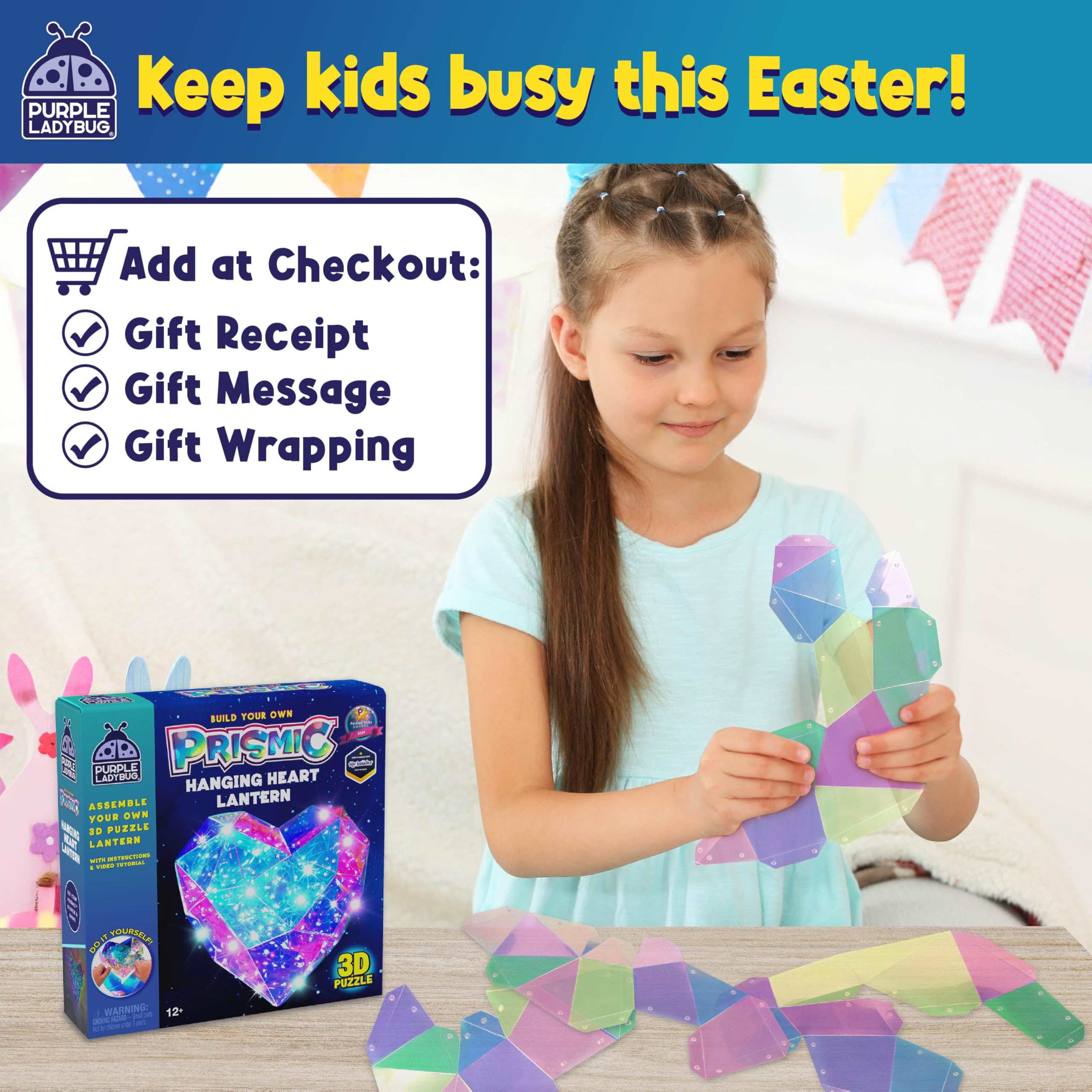 DIY Night Light Kit for Girls 3D Heart Puzzle - PURPLE LADYBUG Craft Set for Ages 12+