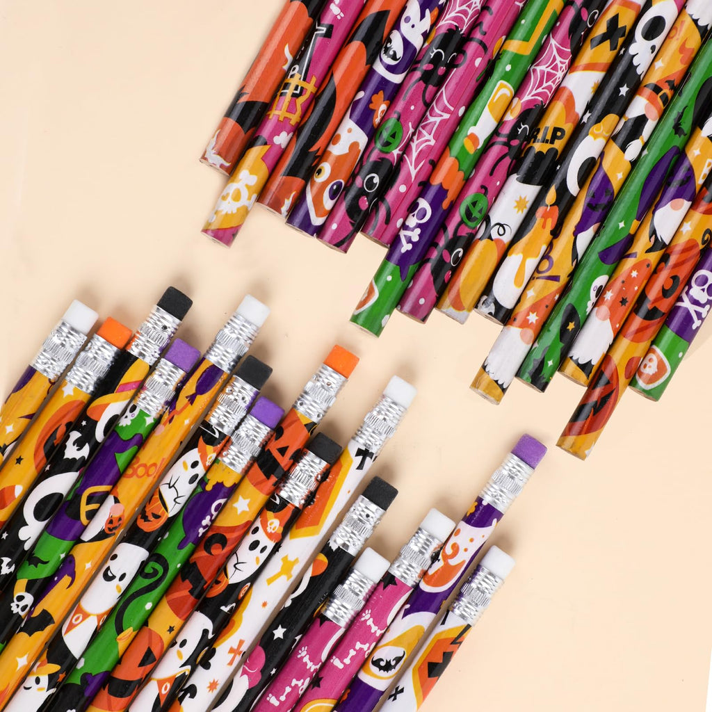 DIYASY 108-Pack Halloween Pencils with Erasers – 12 Assorted Designs for Kids’ Party Favors
