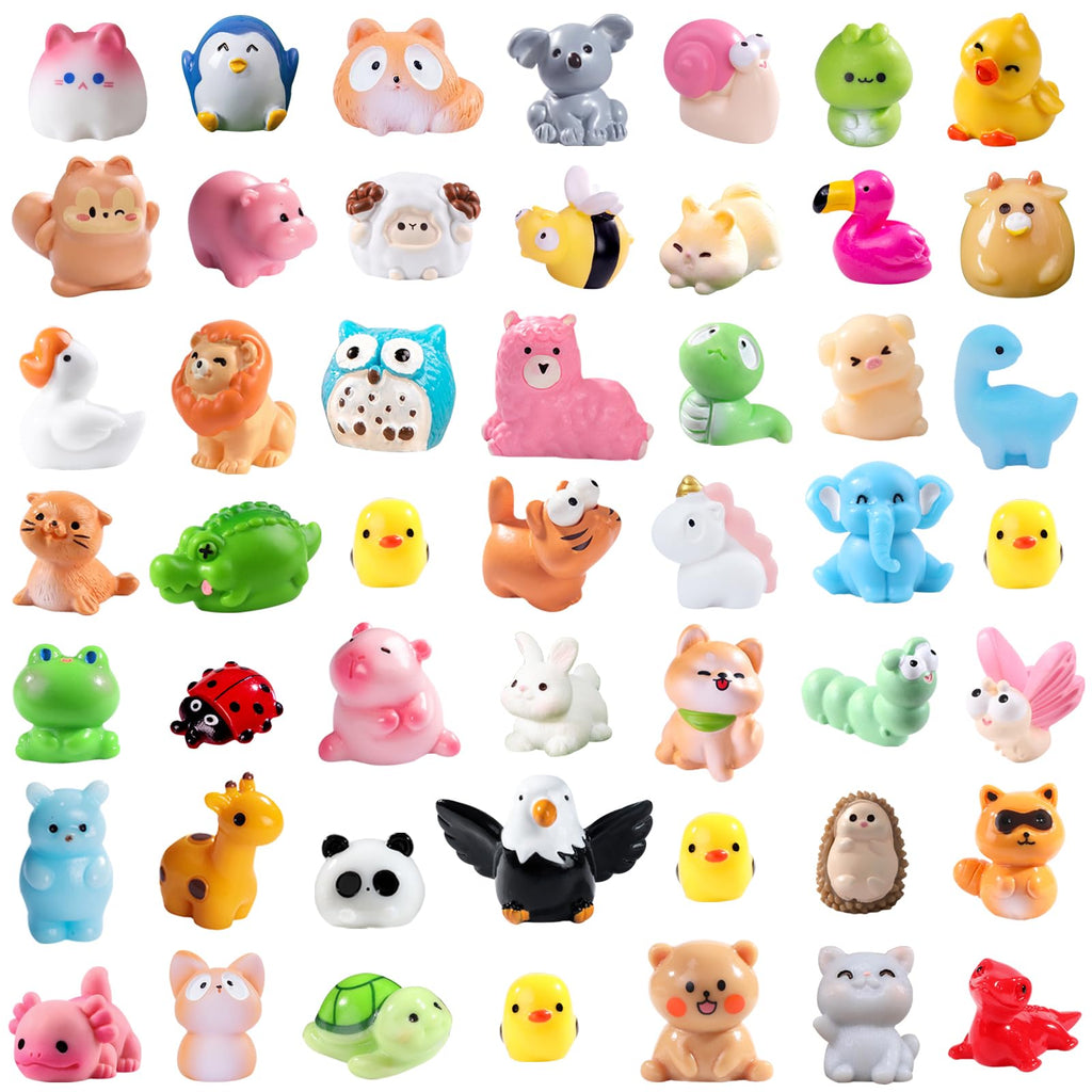 DIYDEC 50-Piece Mini Resin Animal Set – 50 Unique Farm Animal Figurines for Crafts, Dollhouse Decor, Party Favors