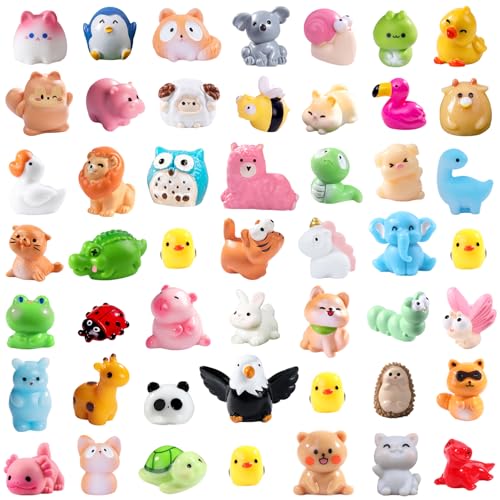 DIYDEC 50-Piece Mini Resin Animal Set – 50 Unique Farm Animal Figurines for Crafts, Dollhouse Decor, Party Favors