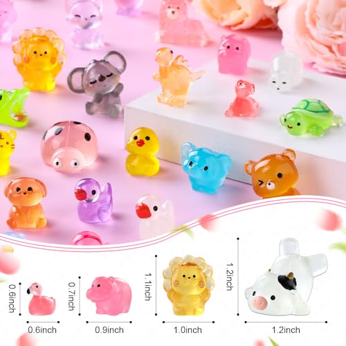 DIYDEC 60-Piece Luminous Mini Resin Animal Figures - 60 Styles Glow in the Dark Tiny Figurines for Party Favors, Garden Decor, Dollhouse Accessories