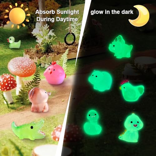 DIYDEC 60-Piece Luminous Mini Resin Animal Figures - 60 Styles Glow in the Dark Tiny Figurines for Party Favors, Garden Decor, Dollhouse Accessories