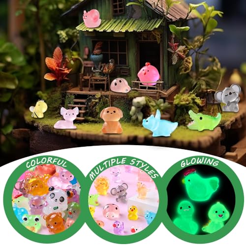 DIYDEC 60-Piece Luminous Mini Resin Animal Figures - 60 Styles Glow in the Dark Tiny Figurines for Party Favors, Garden Decor, Dollhouse Accessories