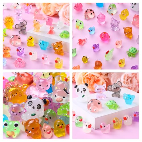 DIYDEC 60-Piece Luminous Mini Resin Animal Figures - 60 Styles Glow in the Dark Tiny Figurines for Party Favors, Garden Decor, Dollhouse Accessories