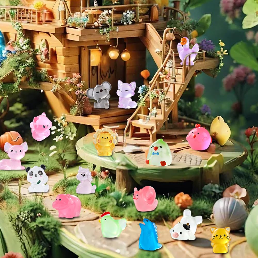 DIYDEC 60-Piece Luminous Mini Resin Animal Figures - 60 Styles Glow in the Dark Tiny Figurines for Party Favors, Garden Decor, Dollhouse Accessories