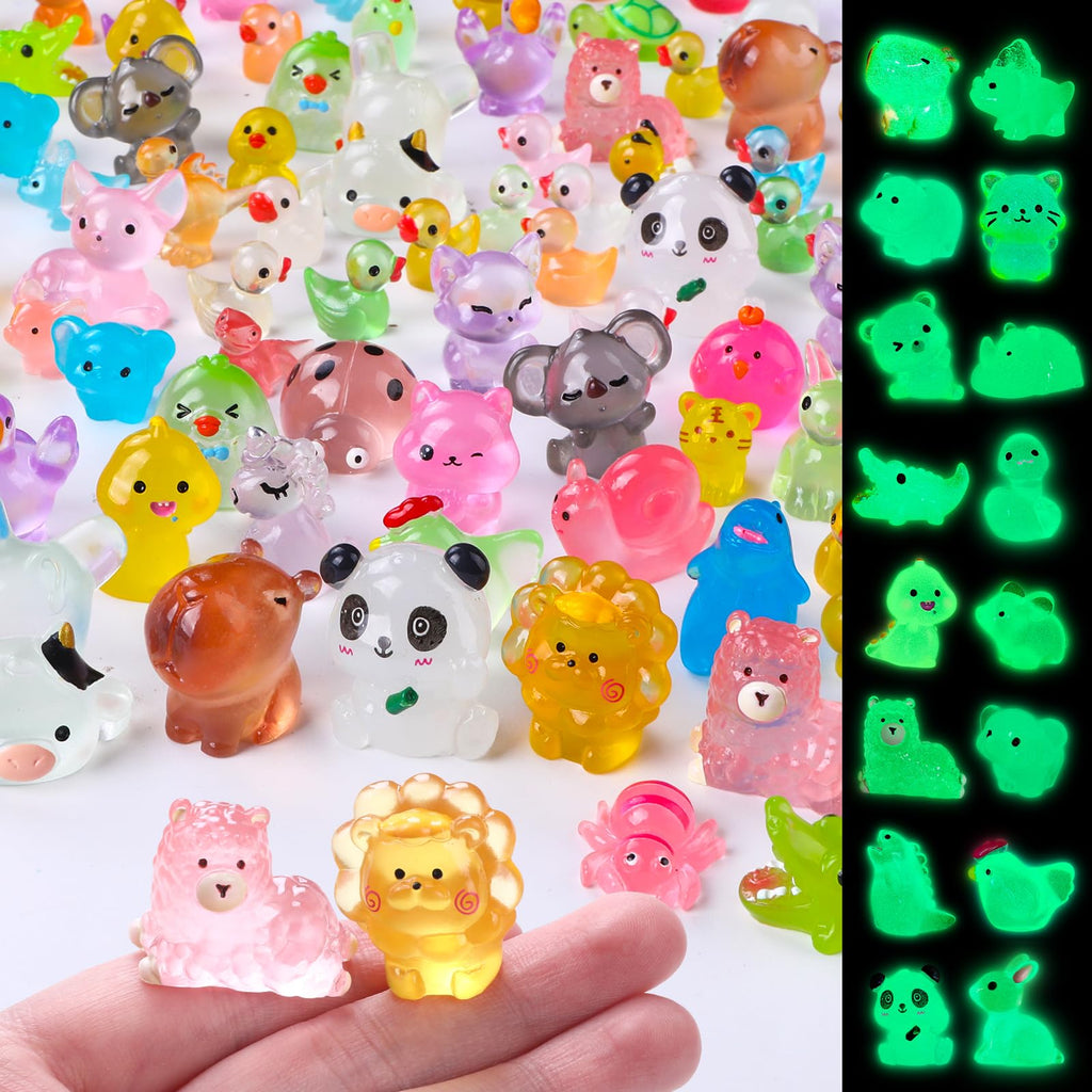DIYDEC 60-Piece Luminous Mini Resin Animal Figures - 60 Styles Glow in the Dark Tiny Figurines for Party Favors, Garden Decor, Dollhouse Accessories