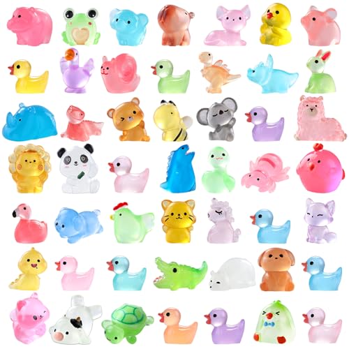 DIYDEC 60-Piece Luminous Mini Resin Animal Figures - 60 Styles Glow in the Dark Tiny Figurines for Party Favors, Garden Decor, Dollhouse Accessories