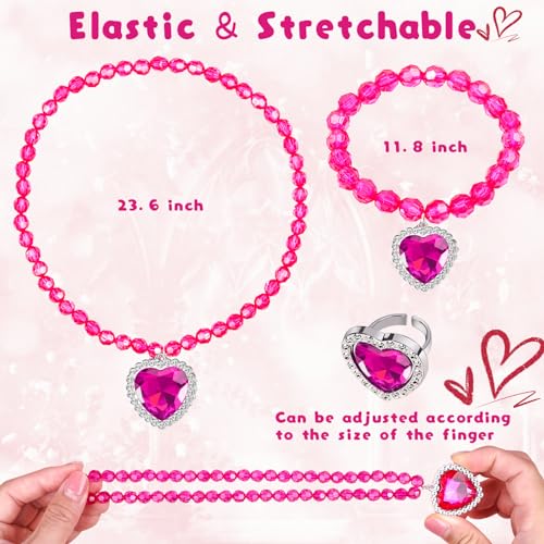 DIZRNOI Princess Jewelry Set for Girls - 28 Pieces with Box, Clip-On Earrings, Elastic Bracelets & Necklaces
