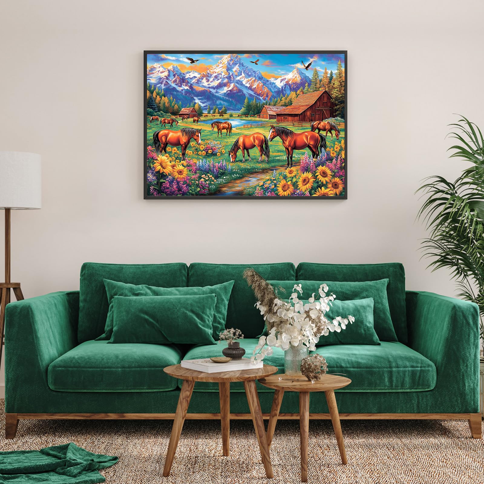 DKijoys 1000 Piece Horse Ranch Jigsaw Puzzle – Sunflowers Meadow Scene for Adults