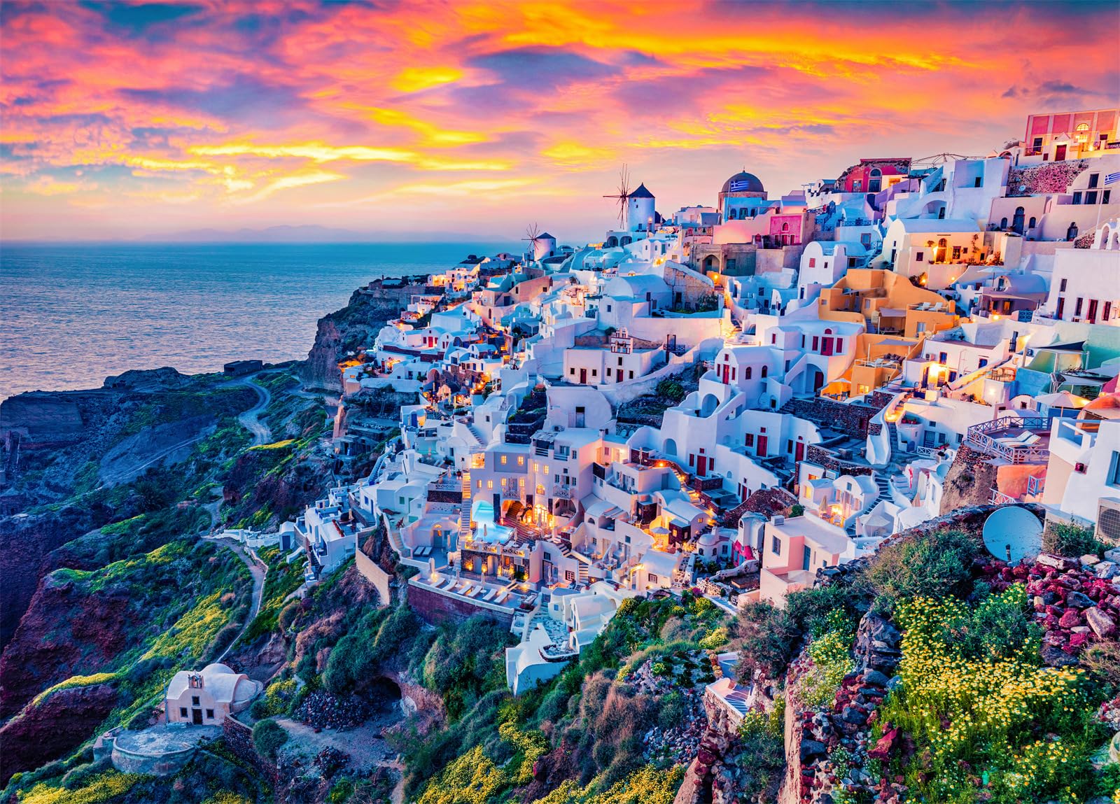 DKijoys 1000-Piece Santorini Oia Sunset Jigsaw Puzzle for Adults