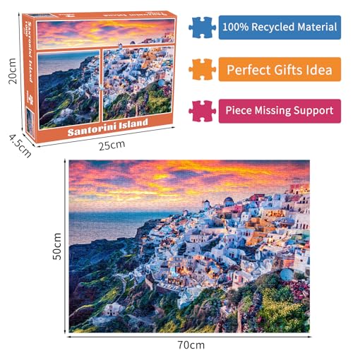 DKijoys 1000-Piece Santorini Oia Sunset Jigsaw Puzzle for Adults
