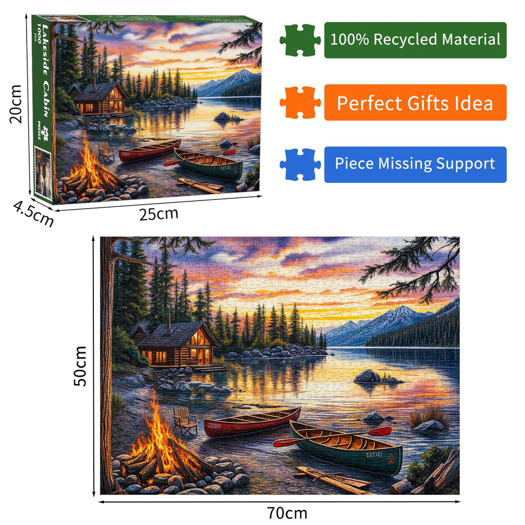 DKijoys Lakeside Cabin 1000 Piece Jigsaw Puzzle – Cozy Campfire Canoes