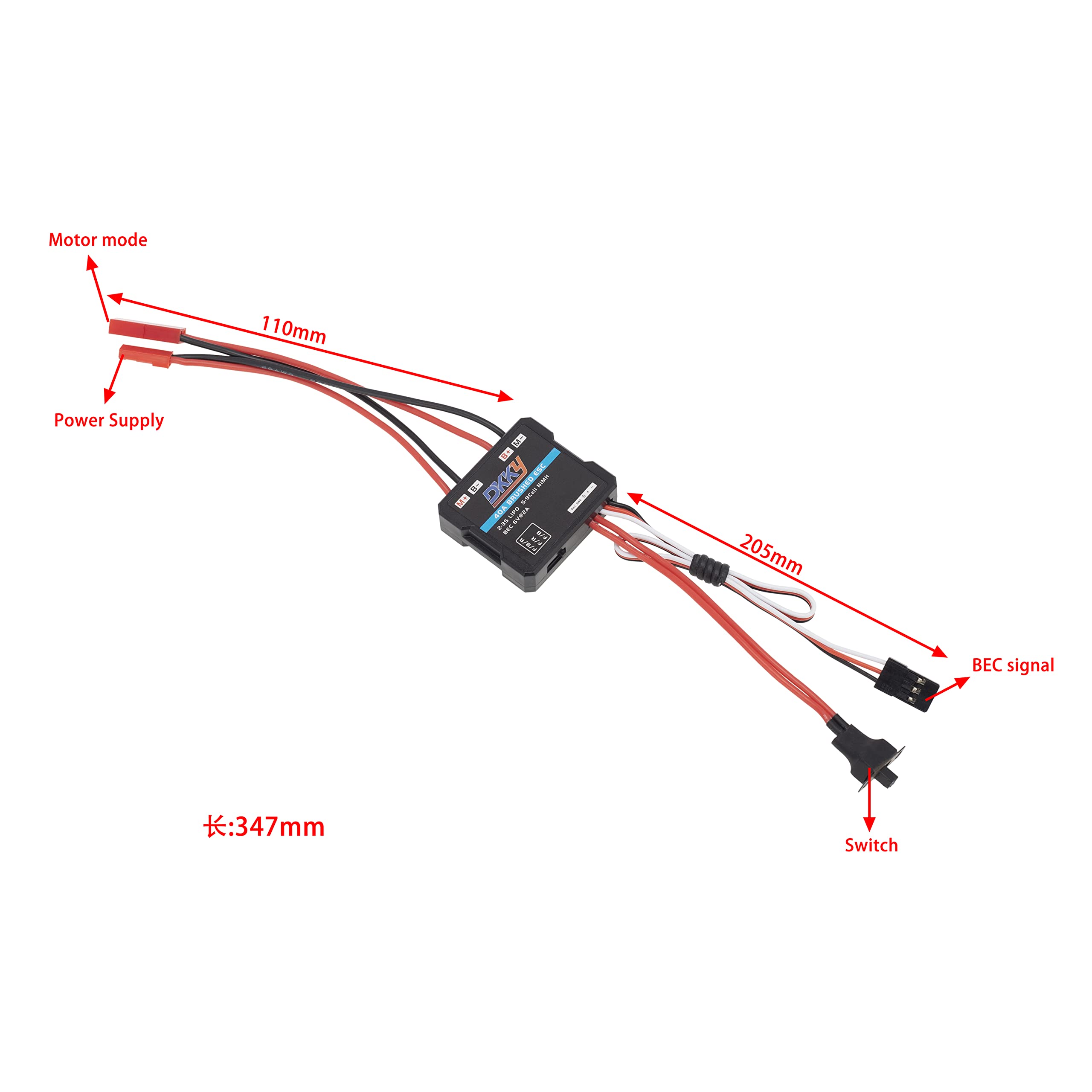 DKKY Racing 40A Brushed ESC for 1/16 1/18 1/24 RC Crawlers