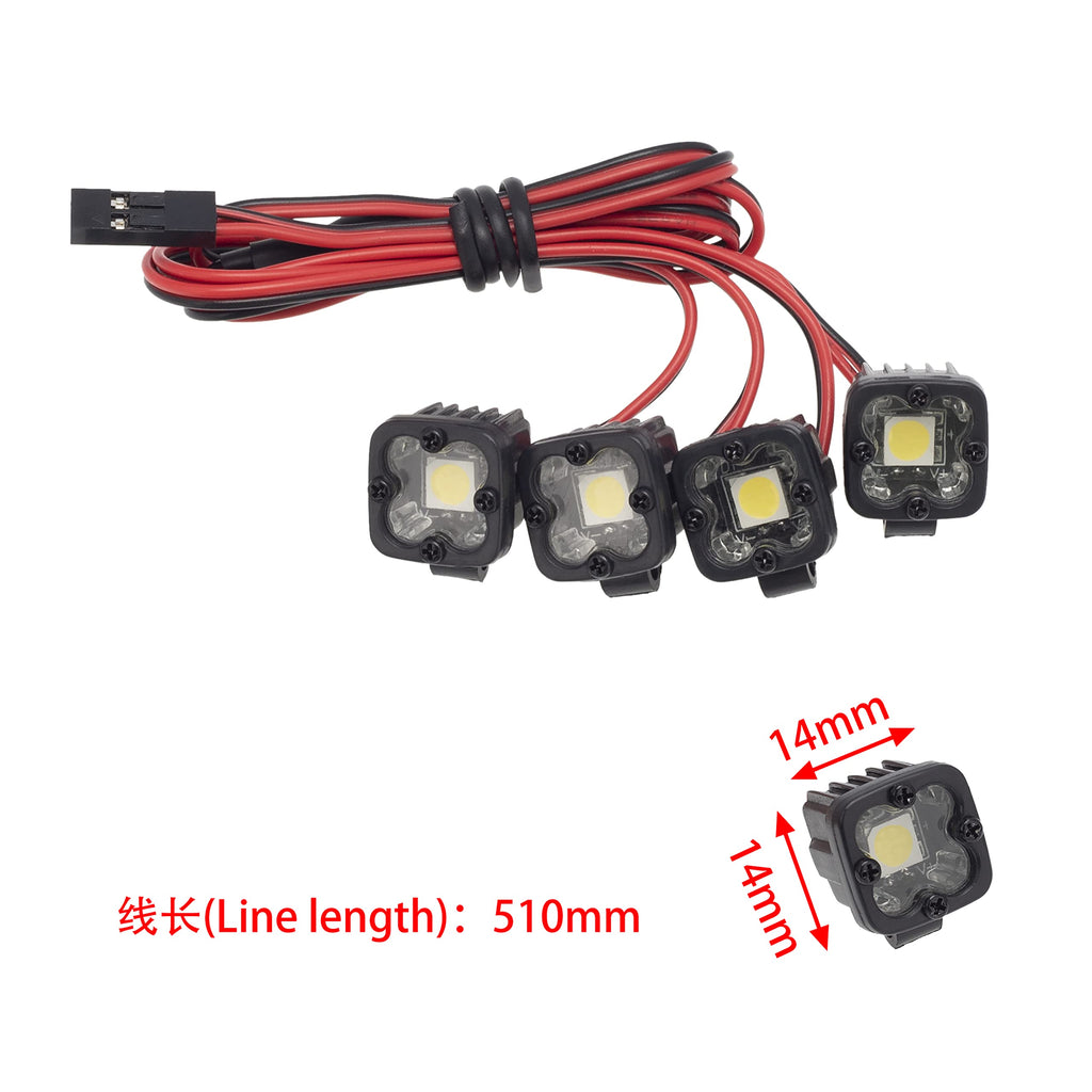 DKKY RC Car LED Spotlights - 4 Pack for 1/10 Scale Crawlers (Axial SCX10, Traxxas TRX4, etc.)