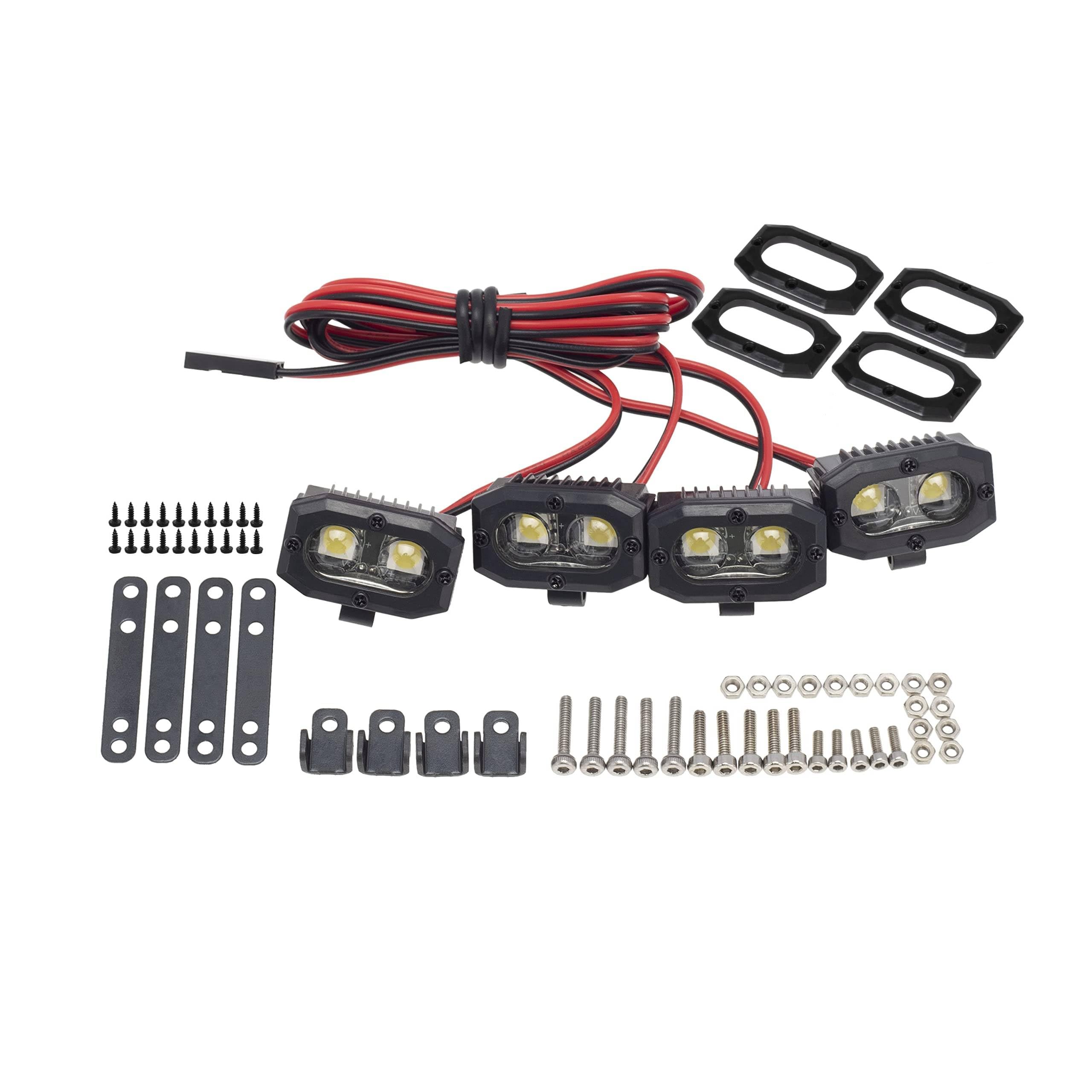 DKKY RC Car LED Spotlights for 1/10 Scale Crawlers – 4 Dual Adjustable Lights (No Controller)