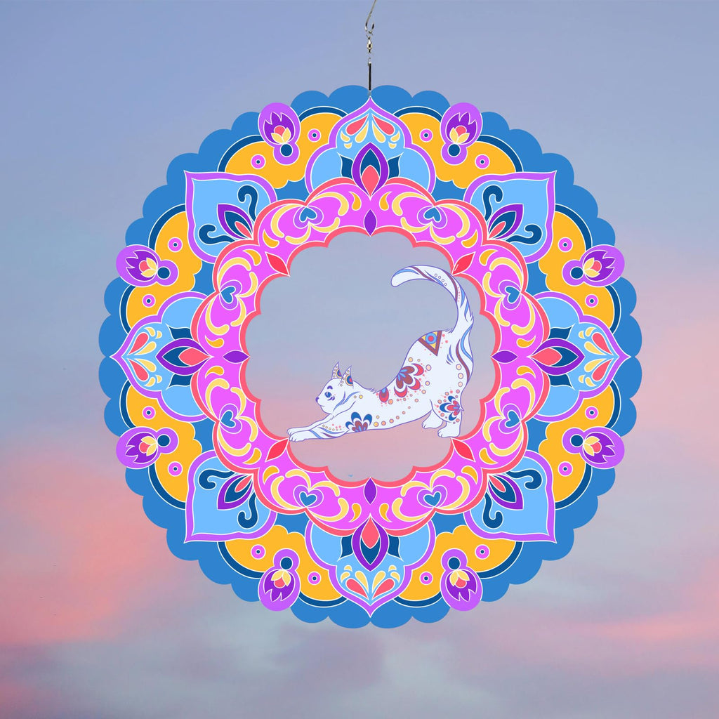 DLNNBKB 12-Inch Cat Wind Spinner - Stainless Steel 3D Kinetic Art - Hanging Indoor Outdoor Decor