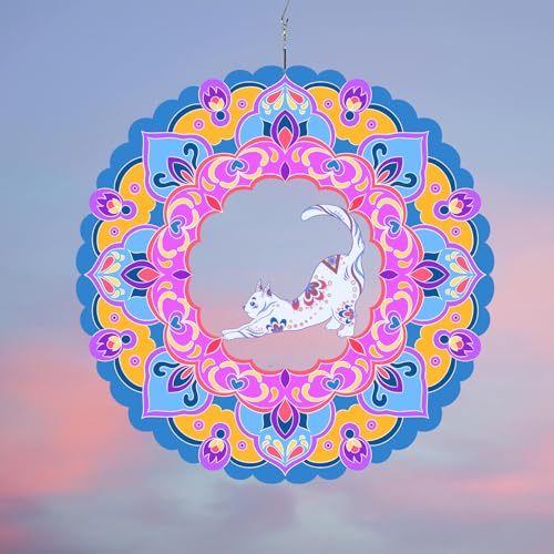 DLNNBKB 12-Inch Cat Wind Spinner - Stainless Steel 3D Kinetic Art - Hanging Indoor Outdoor Decor