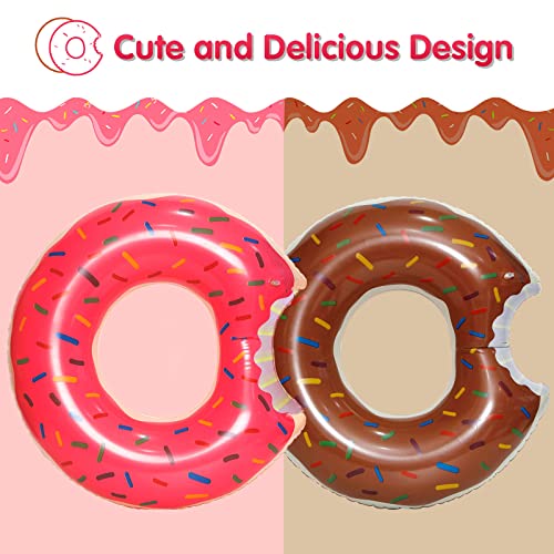 DMAR Donut Pool Float for Kids – Set of 2 (Pink & Brown) – Bite-Mark Design, Ages 3-6