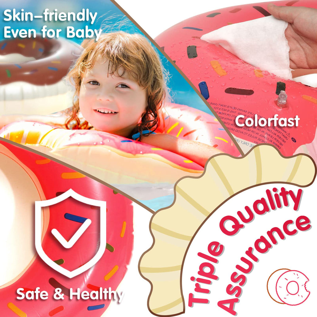 DMAR Donut Pool Float for Kids – Set of 2 (Pink & Brown) – Bite-Mark Design, Ages 3-6