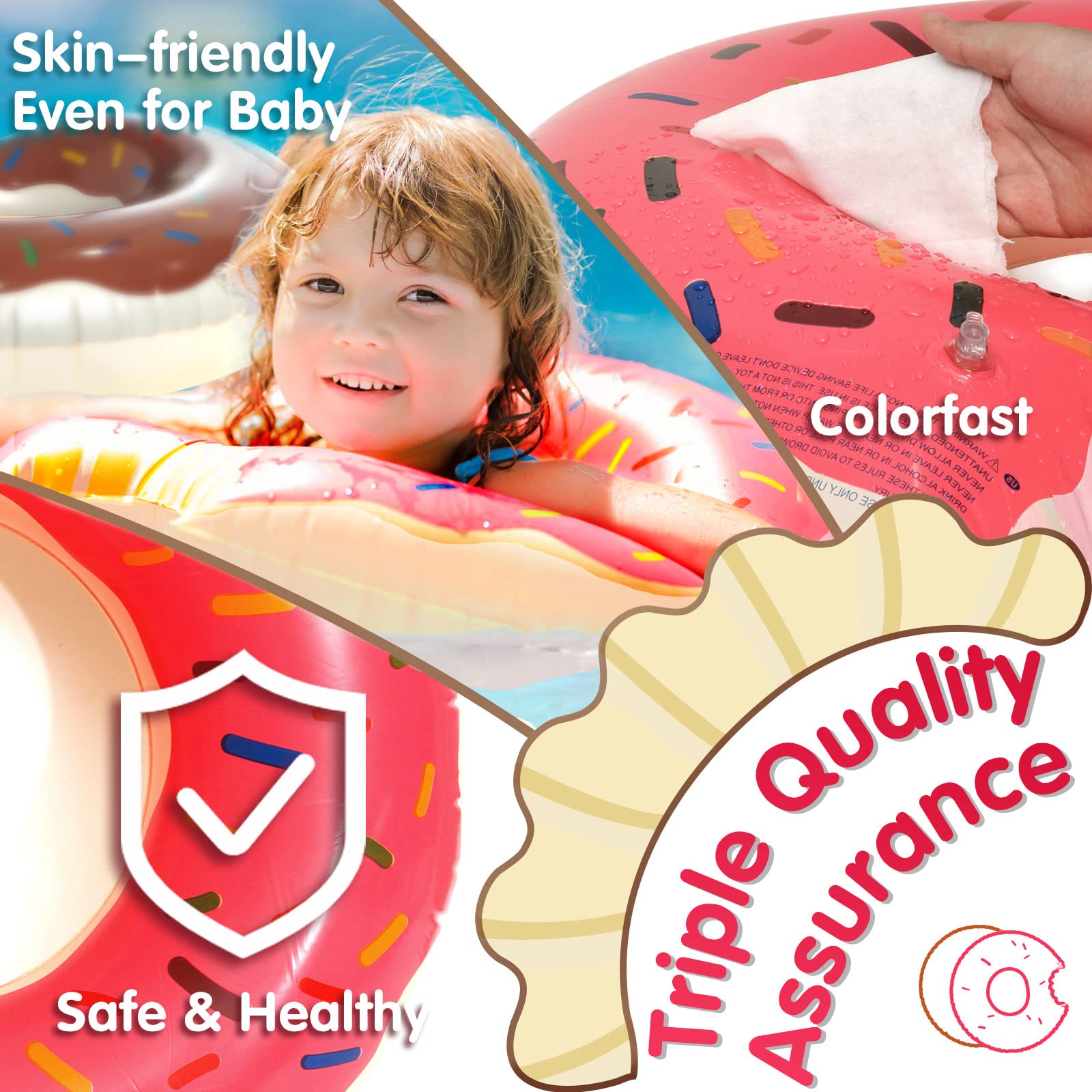 DMAR Donut Pool Float for Kids – Set of 2 (Pink & Brown) – Bite-Mark Design, Ages 3-6