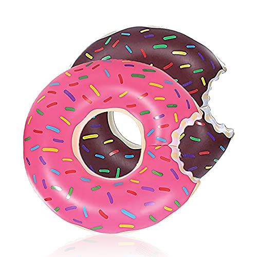 DMAR Donut Pool Float for Kids – Set of 2 (Pink & Brown) – Bite-Mark Design, Ages 3-6