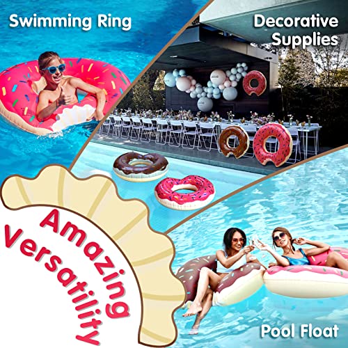 DMAR Donut Pool Float with Bite-Mark Design – 30in Strawberry Pink Inflatable Ring
