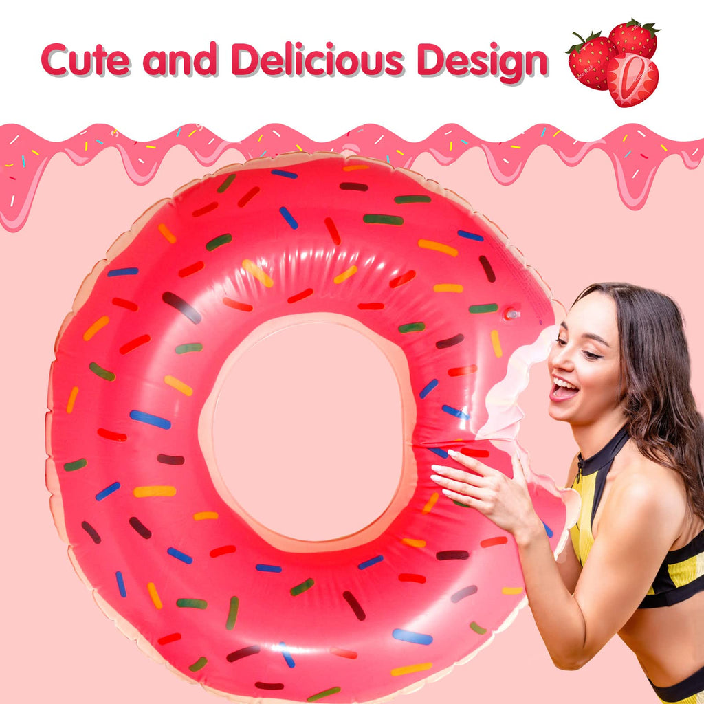 DMAR Donut Pool Float with Bite-Mark Design – 30in Strawberry Pink Inflatable Ring