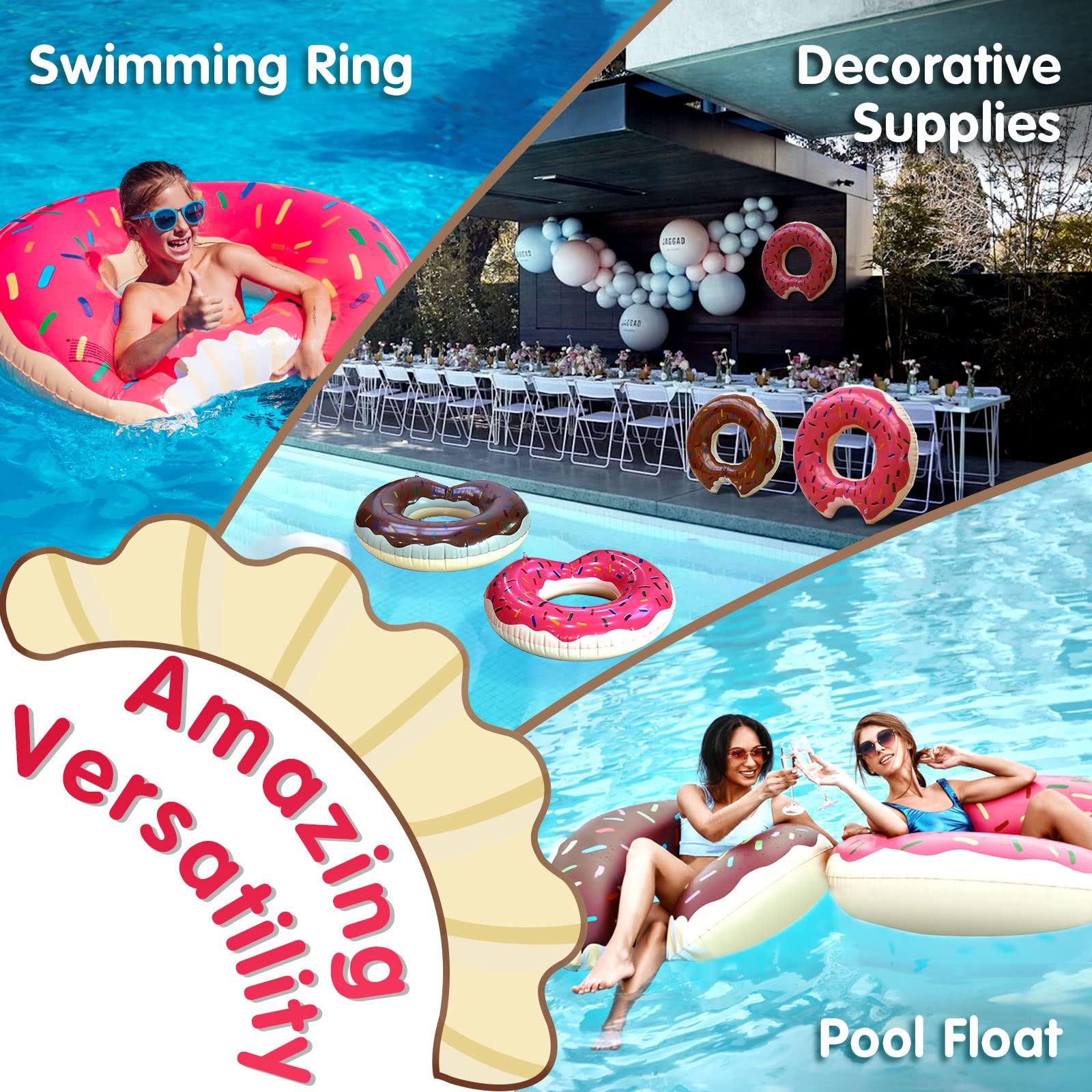 DMAR Donut Pool Float with Bite-Mark Design – 30in Strawberry Pink Inflatable Ring
