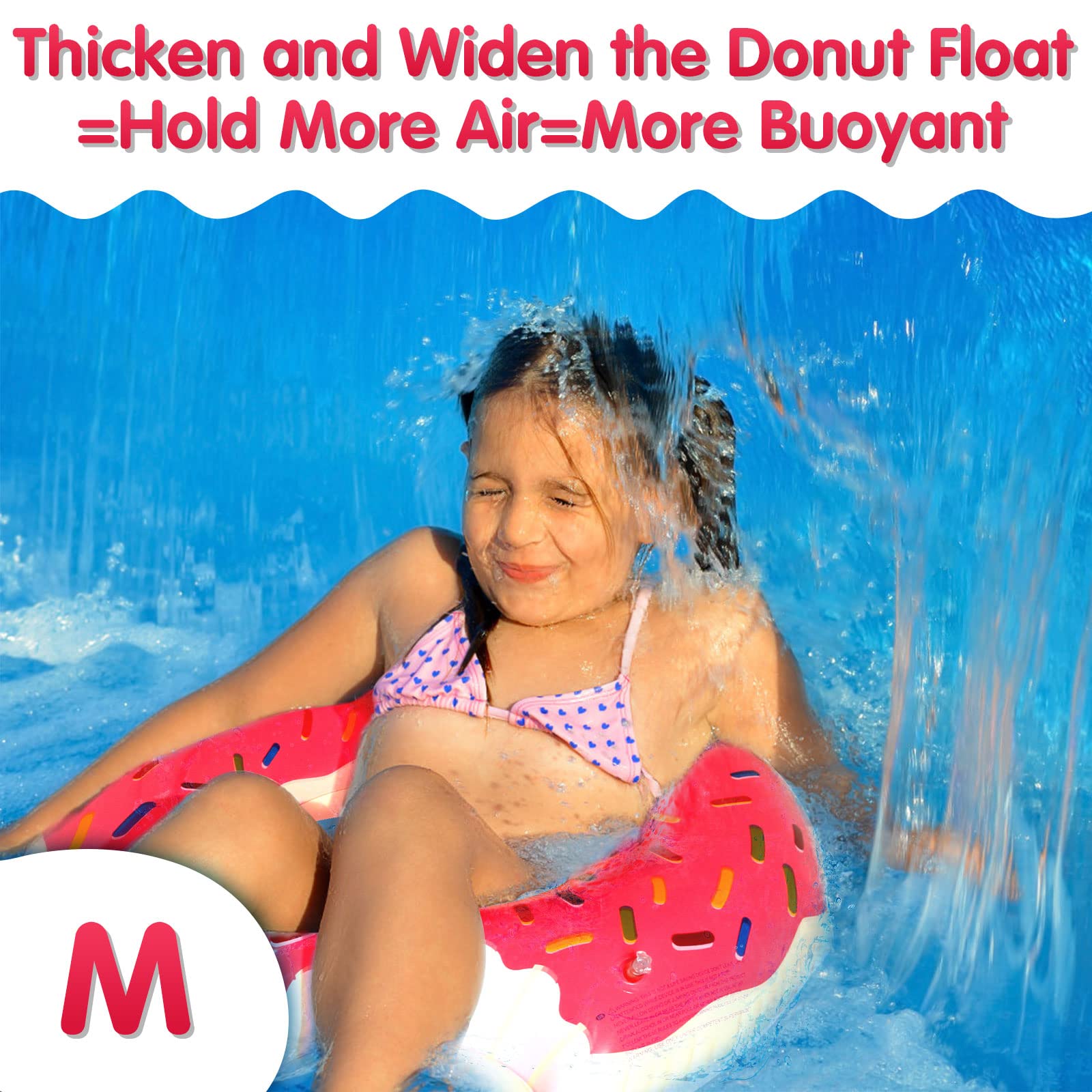DMAR Donut Pool Float with Bite-Mark Design – 30in Strawberry Pink Inflatable Ring