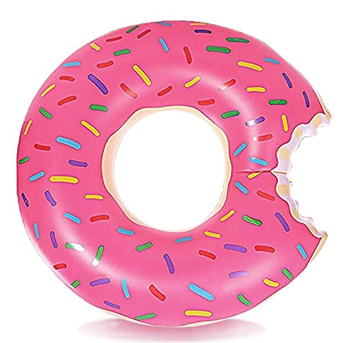 DMAR Donut Pool Float with Bite-Mark Design – 30in Strawberry Pink Inflatable Ring
