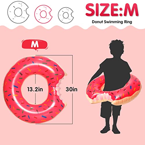 DMAR Donut Pool Float with Bite-Mark Design – 30in Strawberry Pink Inflatable Ring