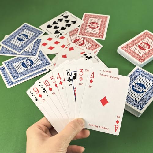 DNB 4-Deck Canasta Cards Set - Blue and Red Decks with Point Values, Canasta & Hand and Foot Rules Included