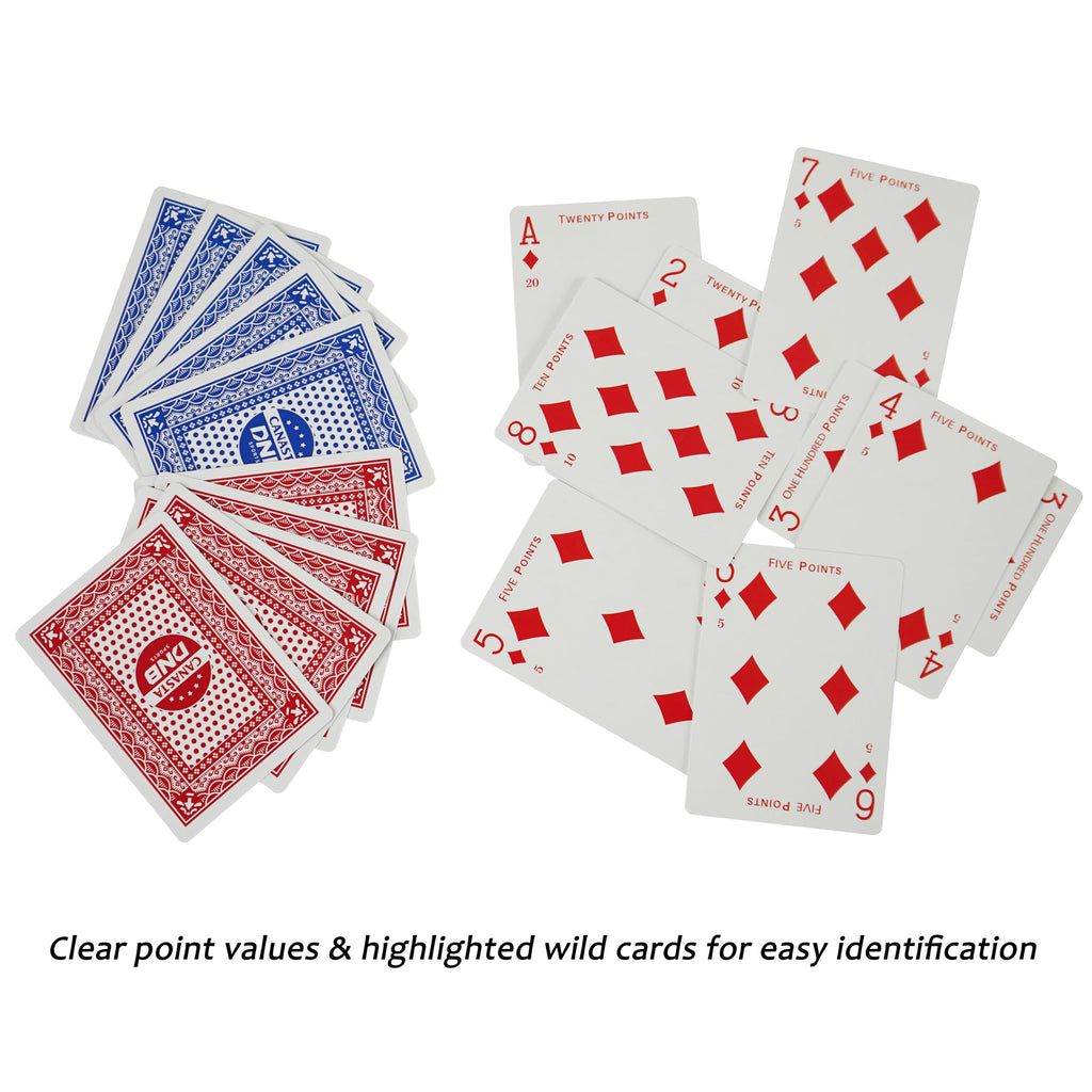 DNB 4-Deck Canasta Cards Set - Blue and Red Decks with Point Values, Canasta & Hand and Foot Rules Included