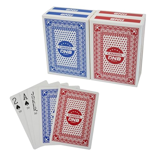 DNB 4-Deck Canasta Cards Set - Blue and Red Decks with Point Values, Canasta & Hand and Foot Rules Included