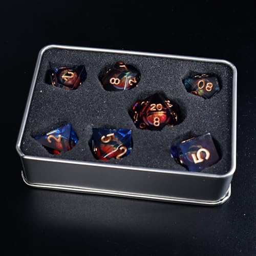 DND Liquid Core Dragon Eye Dice Set – Resin Sharp Edge Polyhedral Dice with Box for RPG Games